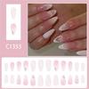 24PCS Ombres Glitters Press On Nail Medium Almond Shape White Heart Design Reusable Fake Nail ABS