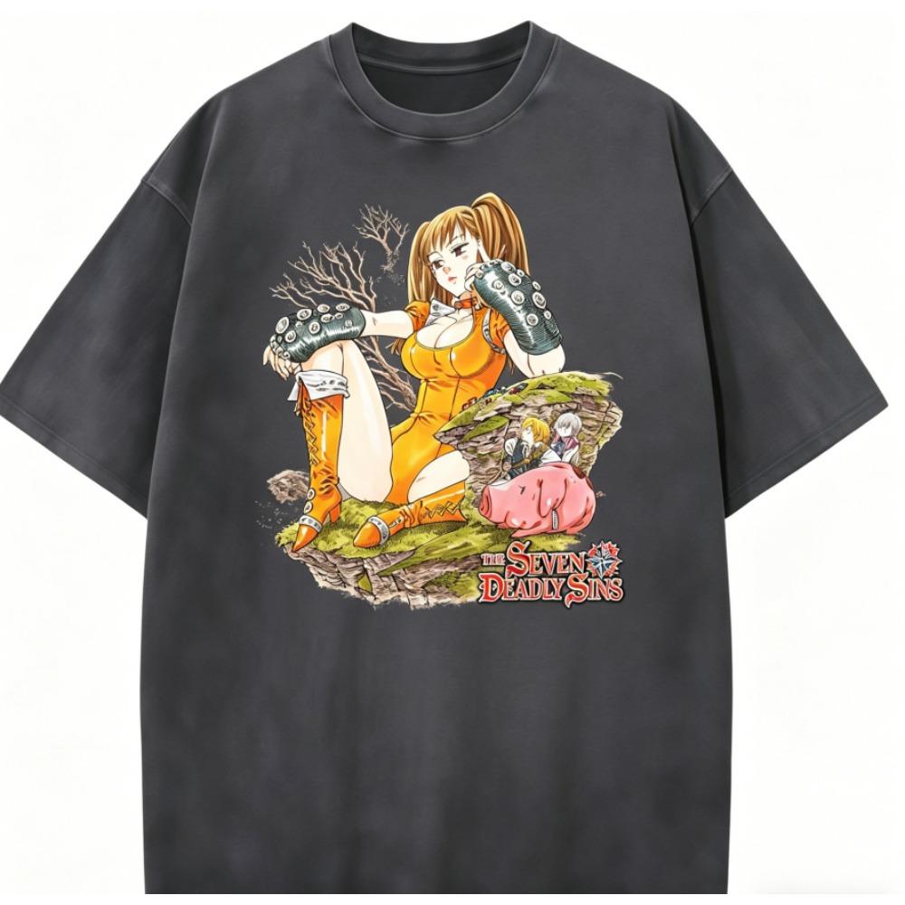 Seven Deadly Sins Merch Anime Lover Washed T-shirt Year Round Clothing High Quality Personality Clothes Plus Size Unisex New Model Couples Tee