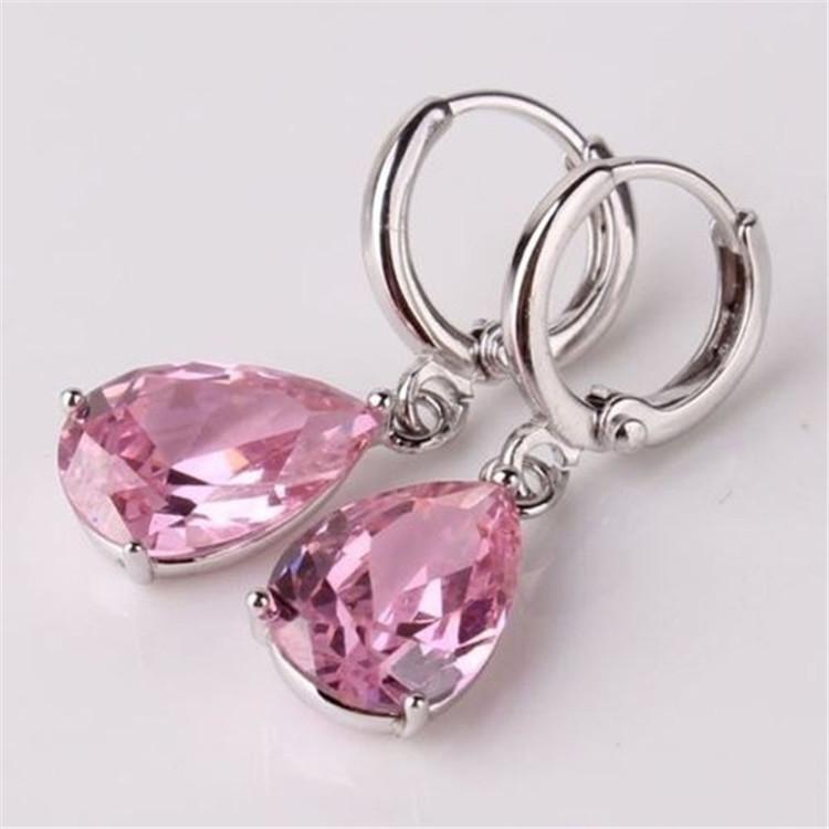 Pink Cubic Zirconia Water Drop Dangle Earrings