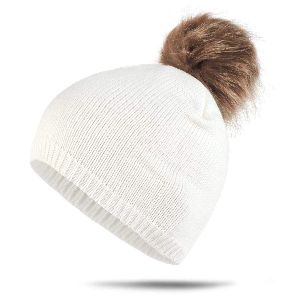 Autumn Winter Knitted Hats for Women Fashion Pompon Beanies Hat Female Warm Caps Fashion Ski Caps белый