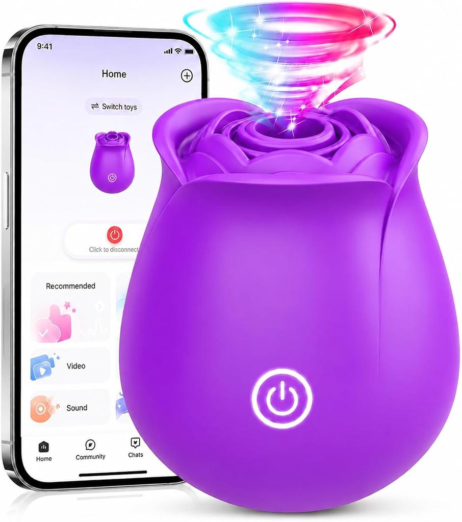Ladies' Rose Sex Toy Vibrator, APP Controlled Rose Adult Toy, with 9 Suction and Vibration Modes, Waterproof Sex Toy Suction Device
