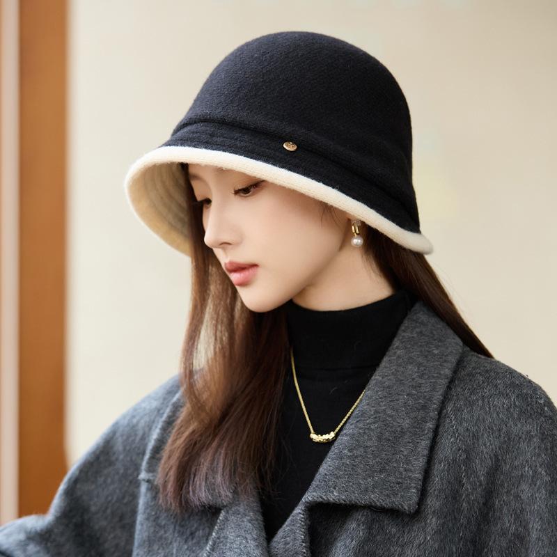Elegant Temperament Basin Hat Women's Autumn and Winter Fashion Bucket Hat Bucket Hat Women's Winter Knitted Wool Hat Outdoor Travel Windproof Hat