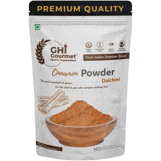 

GOURMET HEALTH IMPRESSIONS | 75g | Superior Grade Cinnamon (Dalchini) Powder - Richly Aromatic, Finely Ground, Non-GMO - Perfect for Baking 75GM