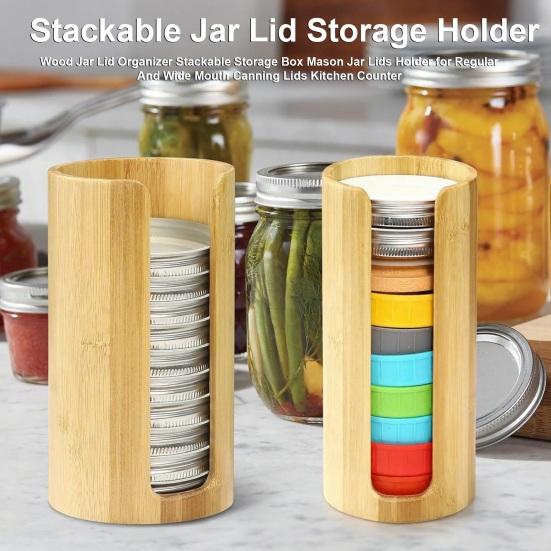 Wood Jar Lid Organizer Stackable Storage Box Mason Jar Lids Holder for Regular