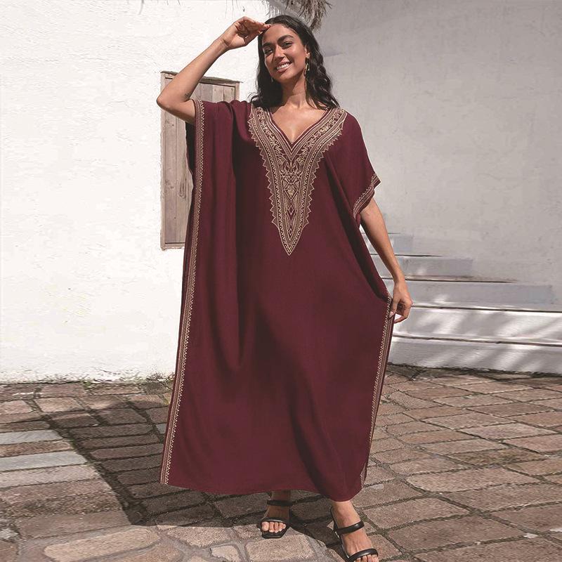 Plus Size Rayon Embroidered Beach Dress - Women's Sun Protection Cover-Up