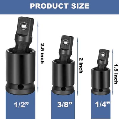 3-piece Universal Universal Universal Joint, Impact Rotating Sleeve 1/4 Inch, 3/8 Inch, 1/2 Inch Drive Sleeve Set