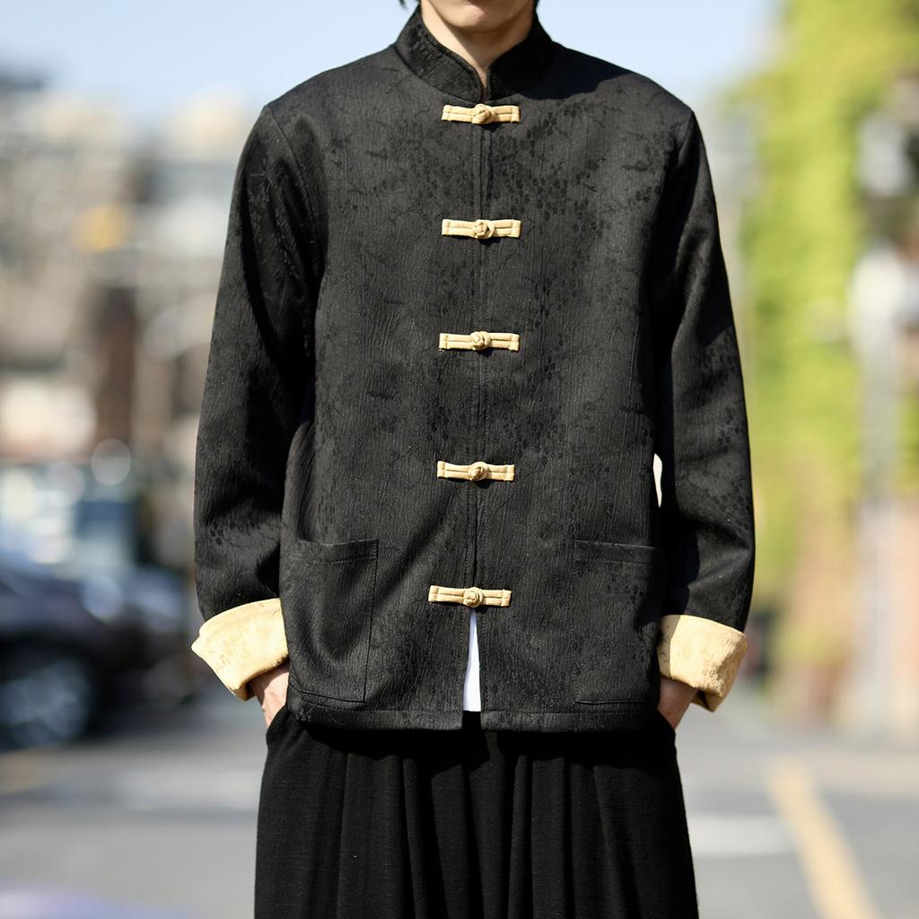 Men's Chinese Style Jacquard Frog Button Stand Collar Jacket