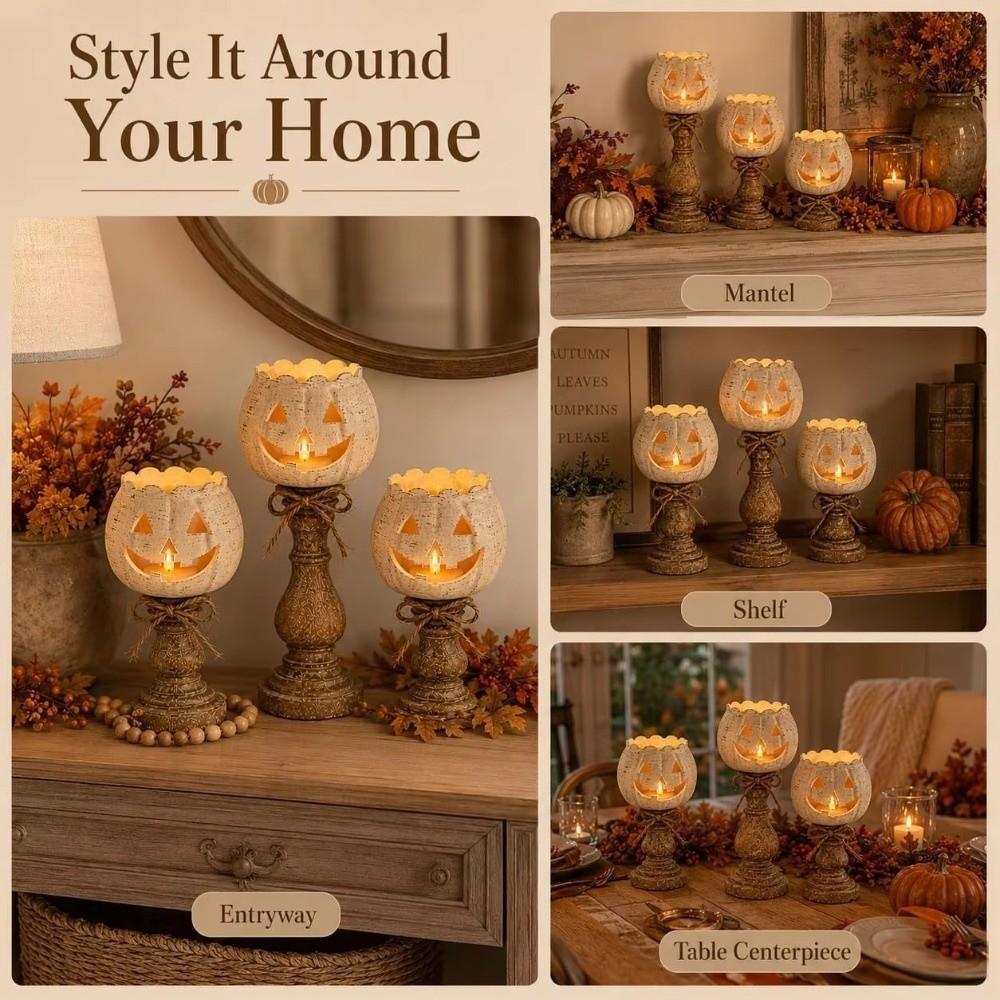 Cutout Face Pumpkin Tealight Candle Holder Scalloped Top Tealight Candle Holder  Thanksgiving Decor