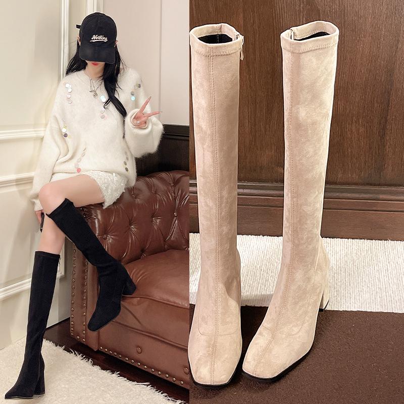 Sexy High Boots Women 2025Winter New Fashion Over The Knee Warm Botas Mujer Suede Back Zipper Pumps Sock Shoes High Heels Boots