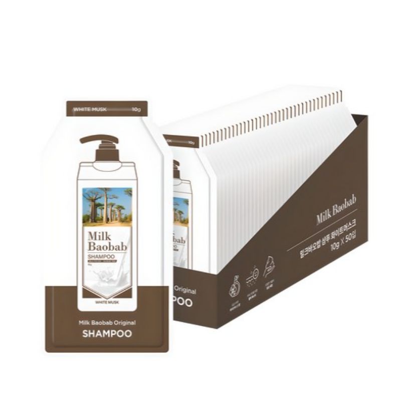 

MILK BAOBAB Travel Size Shampoo White Musk 10g x 50 Sachets – Gentle Cleansing & Fragrance Hair Care Set