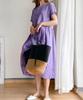 Solid Body L Summer Summer Not Everyday Private Room Short Relaxed Purple [Luxe Relax] Loose, Linen-like Dress, Color, Simple, Covering, Mid-length