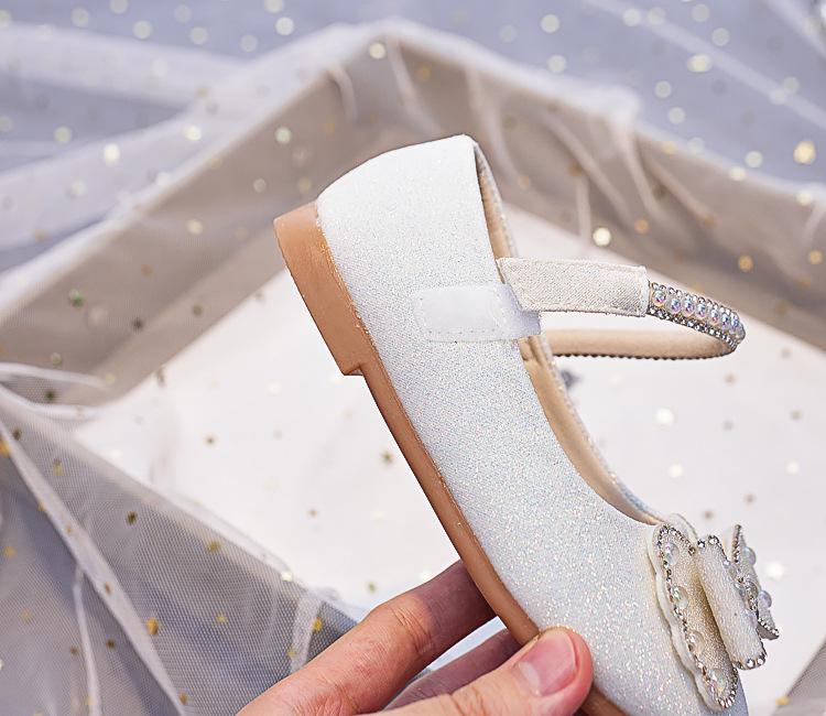 Girls' Crystal Bow Leather Shoes - New 2025 Spring/Autumn Soft Sole Princess Style