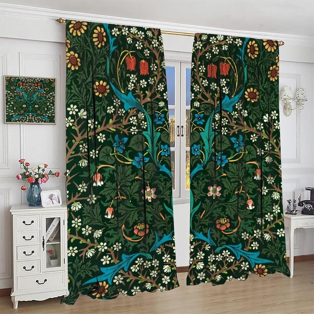 Tenda Retro Finestre William Morris con Motivo Botanico, Tenda Oscurante William Morris Arte Floreale 2 Pannelli