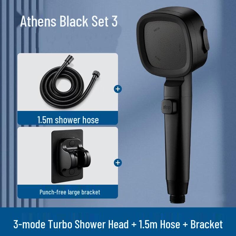 TLXT Black Pressurized Square Shower Head Set