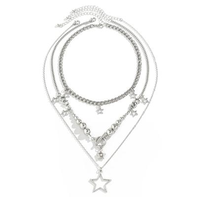 3PCS Trendy Hip Hop Style Star Necklace Set Unique Design Neckchain Stackable Clavicular Chain Trendy Jewelry Gift