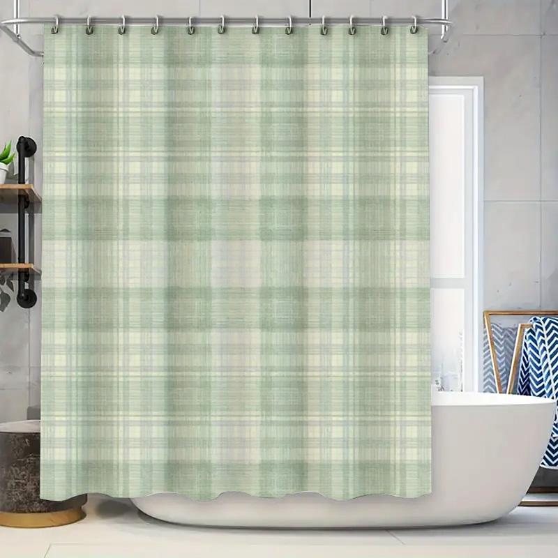 

Plaid Shower Curtain Home Decor Green Bath Mat Waterproof Fabric Modern Bathtub Hanging Bathroom Window Decoration (L) 90x180cm