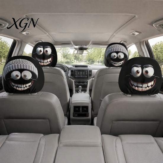 Funny Car Prank Gifts 4 Pcs Halloween Headrest Covers, Creepy Ghost Face Seat Easy Install Covers Protector, Universal Auto Decor for SUV Truck,