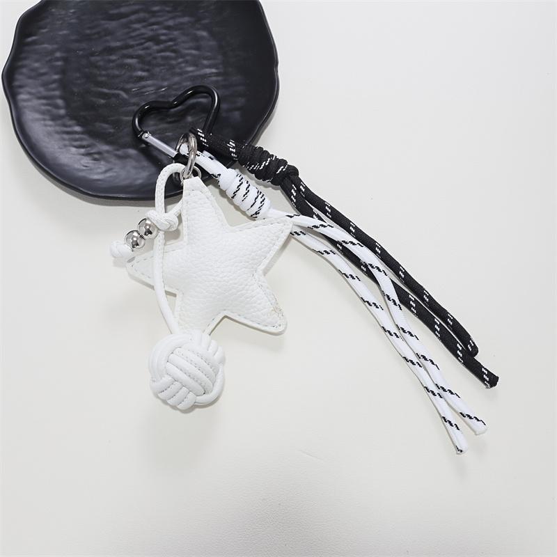 Bag Charm PU Leather Five Pointed Star Bag Pendant Woven Rope -Lost Leather Star Girl Sporty