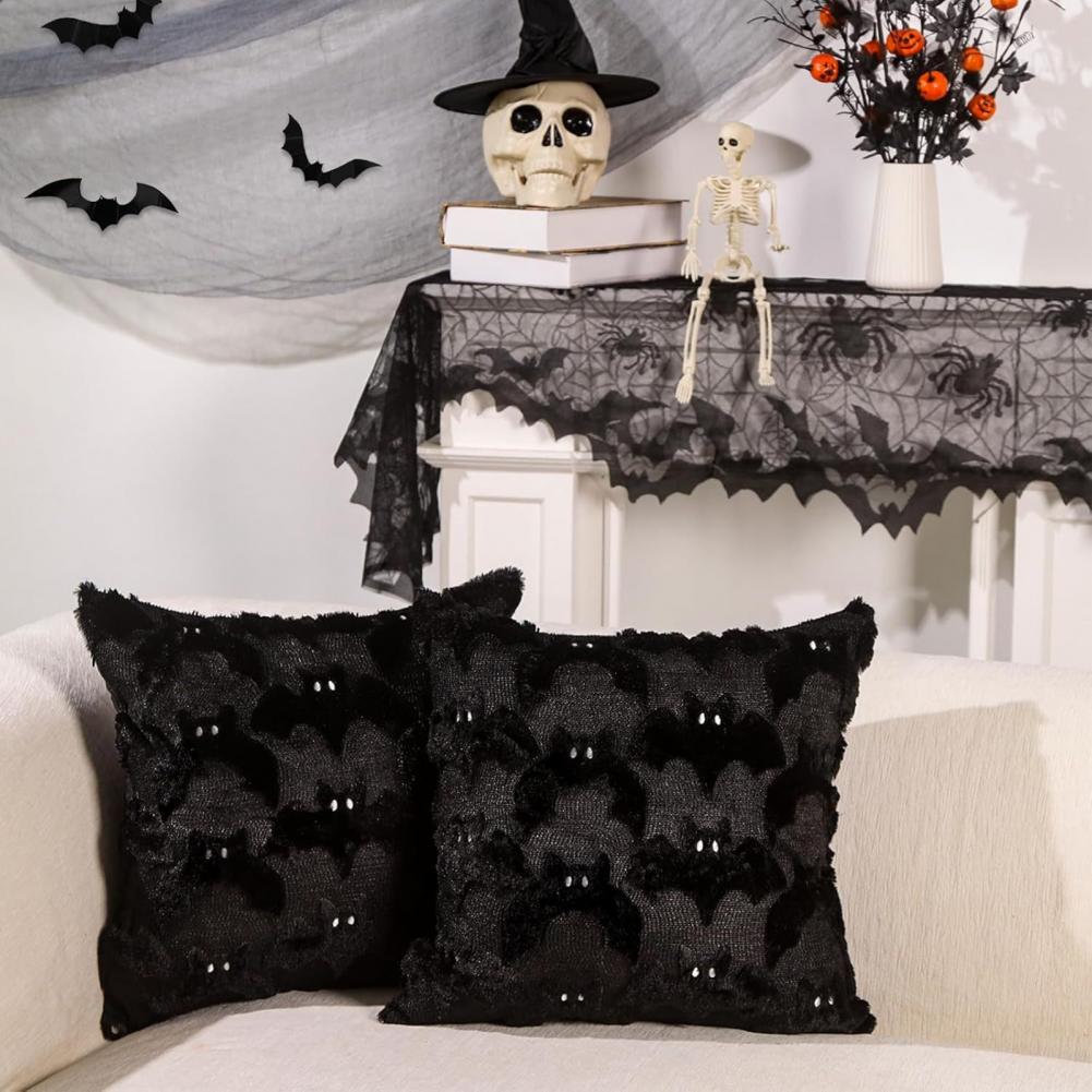 Easy To Use Pillow Cover Soft Plush Pillowcase Spooky Halloween Pillow Cover Set Ghost Bat Plush Throw Pillow for Home for Room