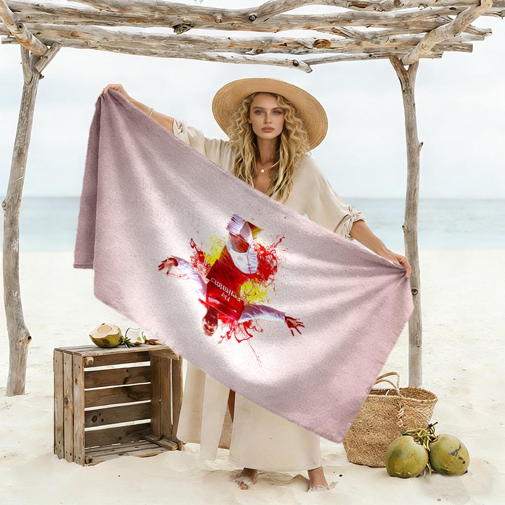 Football Player Action Beach Towel High Absorbency & Quick-Dry Comfortable Lightweight Suitable for Swimming, Gym, Camping, Yoga Vacation