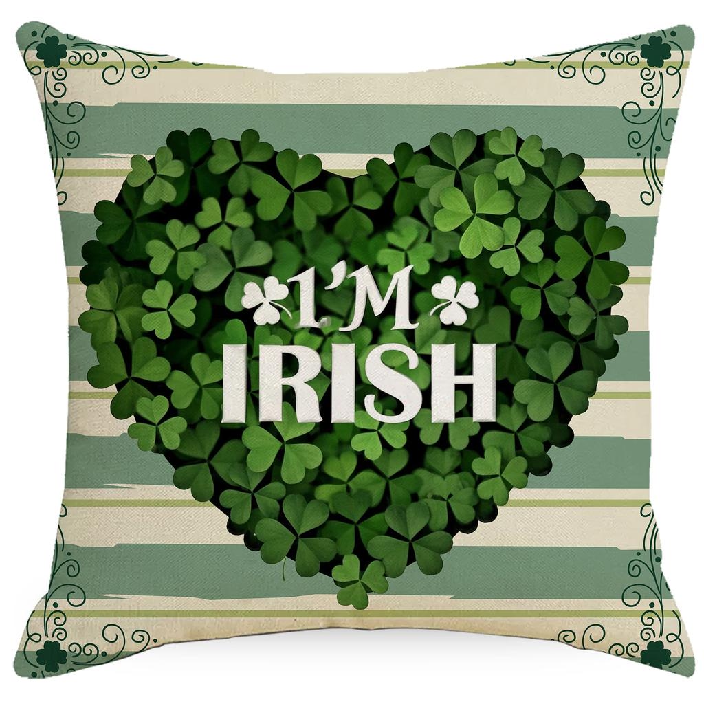 St. Patrick's Day Push Pillow Case Linen Green Lucky Push Pillow Case Sofa Pillow Case
