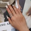 BAMOER 925 Sterling Silver Vows of Eternal Love Couple Waves Rings for Women Fine Jewelry Wedding Gift