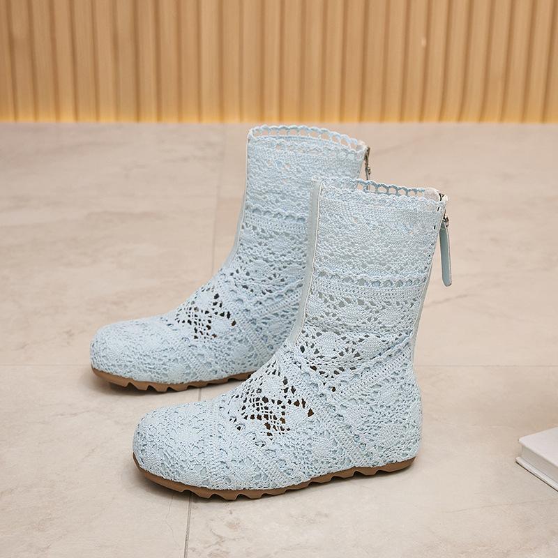 

Summer women s shoes flat-soled inner height-increasing hole boots retro hollow Martin boots women s lace thin short boots cool boots 40 синій