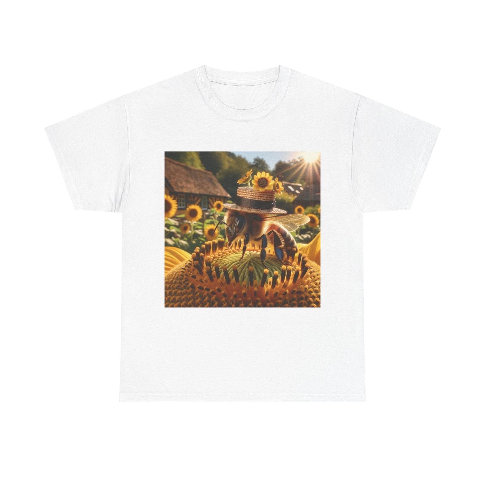 Unisex Adult T Shirt Sunflower Bee in Beekeeper Hat S