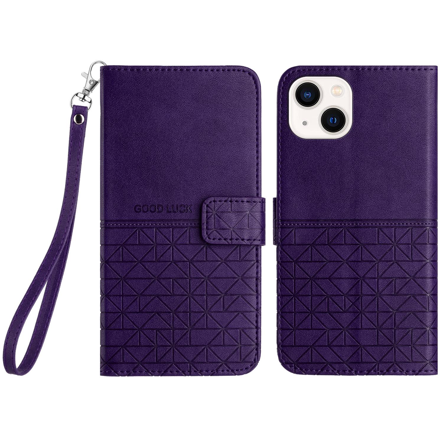 

Microfiber Leather Wallet Stand Case for iPhone 14/13,Geometric Imprinted Anti-drop Phone Cover Purple