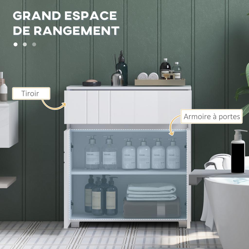 Freestanding Bathroom Storage Unit with 2 Doors, 1 Drawer, Adjustable Shelf, White Lacquered