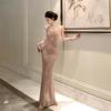 Light Luxury High-end Nude Sequins Suspender Dress, Female Sexy Backless Birthday Dress, Waist-wrapped Hip-wrapped Long Skirt