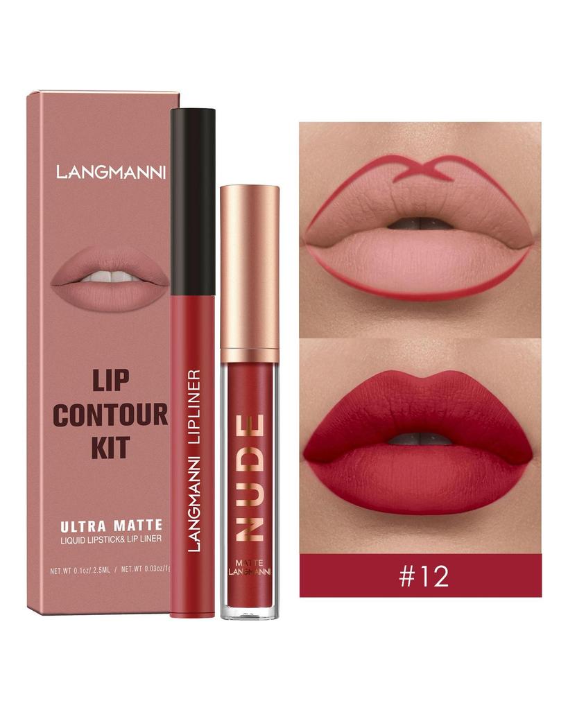 Langmanni Lipgloss Lipliner-Set 2 Sets nicht klebendes Cup-Matt-Lipgloss-Set