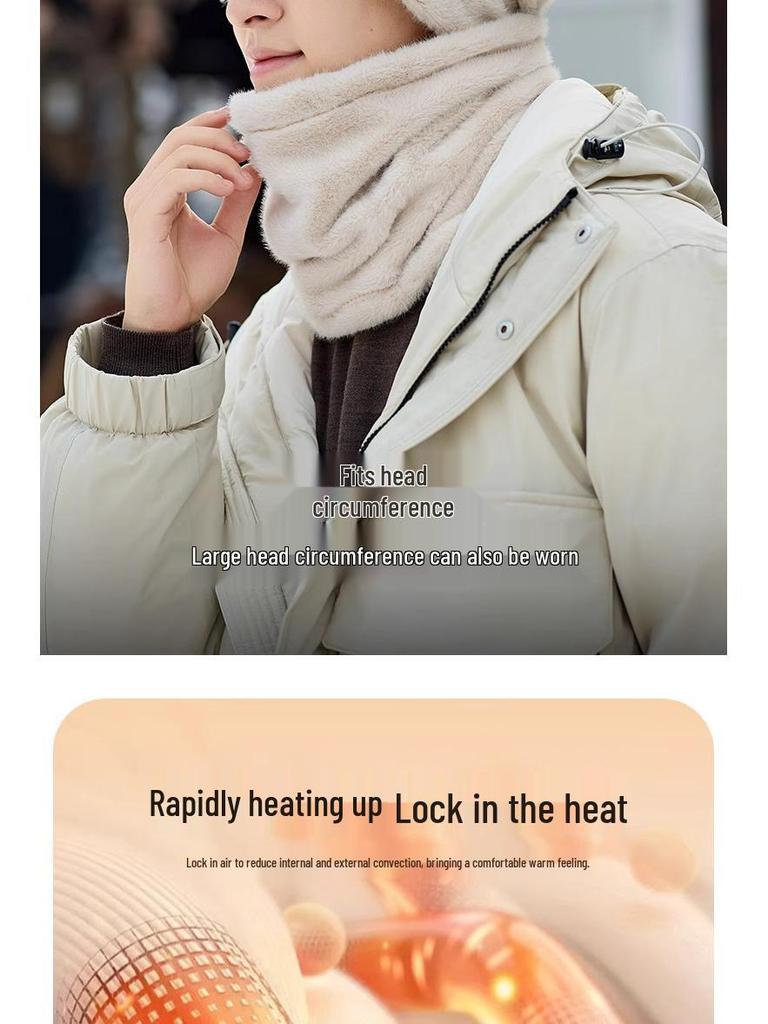 Men's 2025 Velvet Thick Beanie with Scarf & Ear Protection - Windproof & Warm for Autumn/Winter