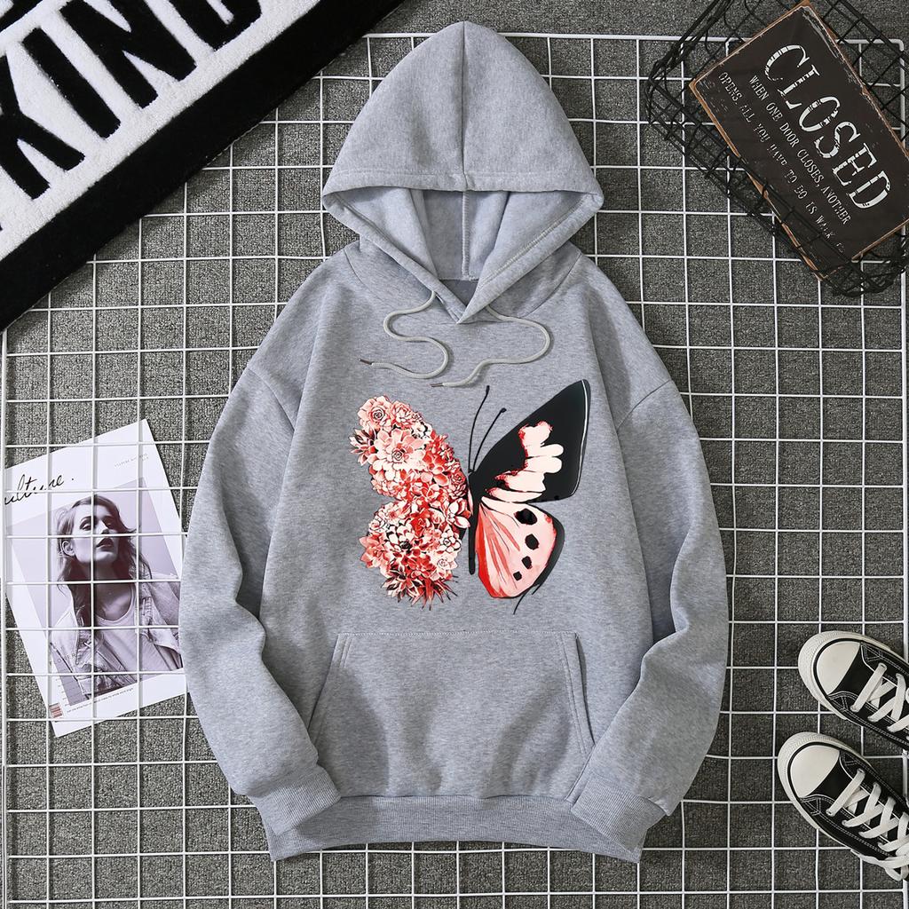 Winter Women's Hoodie Solid Color Print Unisex style Double Pockets Sweatshirts Outerwear Women's Clothing