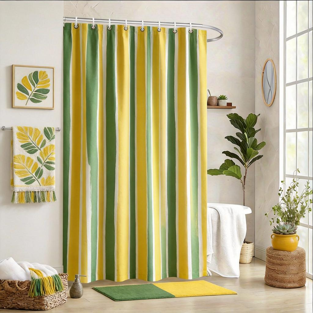 Soft Stripe Shower Curtain 180x180cm – Pastel Rainbow Colors, Minimalist Bathroom Decor Gift, 12 Hooks