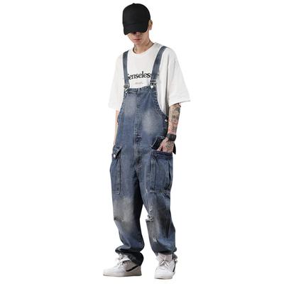 Cnstone Straight Loose Cargo Long Sizes Suitable for Hip American Punk Fashion Men's Overalls, Denim, Fit, Fit, Jumpsuit, Pants, Pants, Unisex, M, L,