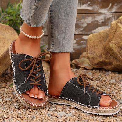 Fashion Summer Explosive Flat Flip-Flops Women's Round Toe Open Toe Front Lace-up Soft Sole Non-Slip Plus Size Casual Slippers
