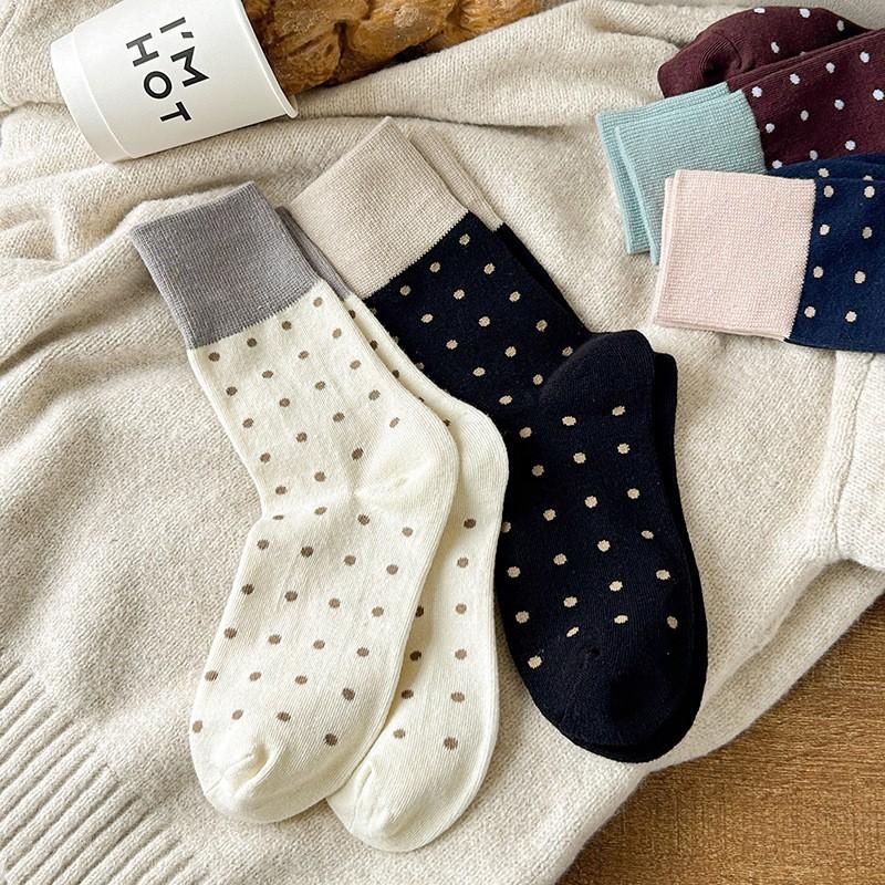 Socks Pure Cotton Stacking Socks Season Retro Color Matching Polka Dot Cotton Boneless Sweat-Absorbing Deodorant Medium Tube Socks