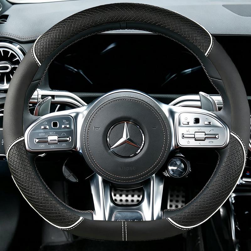 Coprivolante Auto Cucito a Mano con Segno Rosso per Mercedes Benz AMG CLA CLS GLB GLE W177 W167 R190 W205 W222 Interni Auto in Camoscio