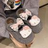 Cute cartoon KT cat fluffy slippers women's 2025 new fashionable versatile thick bottom heightening outer wear cotton slippers tide
