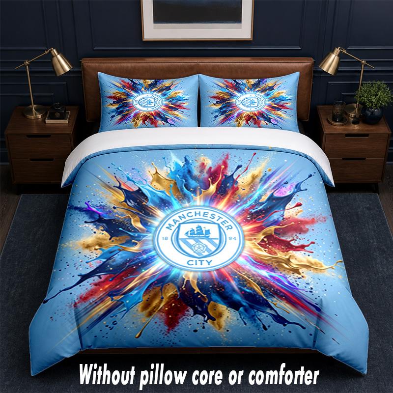Set Biancheria da Letto Manchester City Design 1 Copripiumino + 2 Federe Morbido Traspirante Biancheria da Letto per la Casa