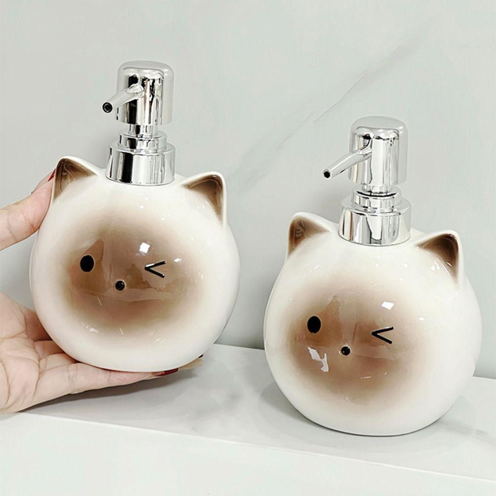 Cute Cat Shape Ceramic Lotion Bottle Empty Hand Sanitizer Container Hand Soap Dispenser  Bathroom
