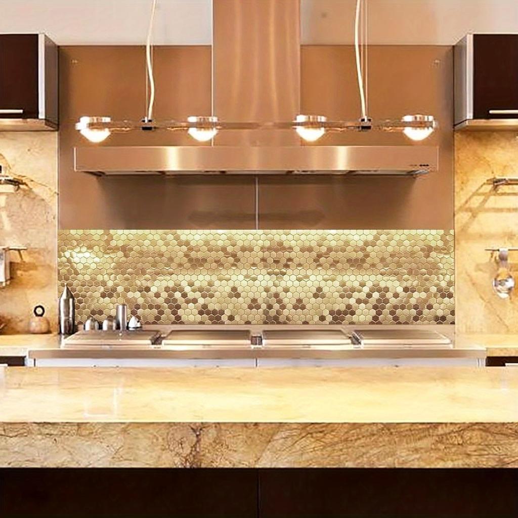 1Pc, Hexagonal, Gold Backsplash Tile, Metal Mosaic Tile Stainless Steel Brushed, Mirror Tile, Kitchen Bathroom Backsplash Shower Floor Wall Decorative