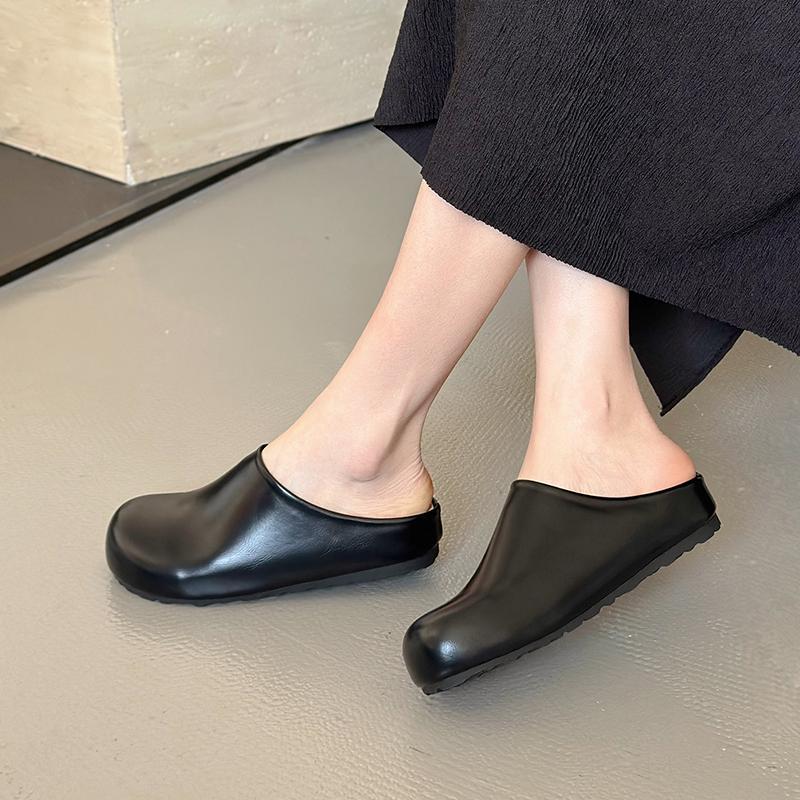 Fashion New Women's Slippers Closed Toe Round Toe Suede Sandals Autumn New Retro Solid Color Flat Bottom Women's Shoes