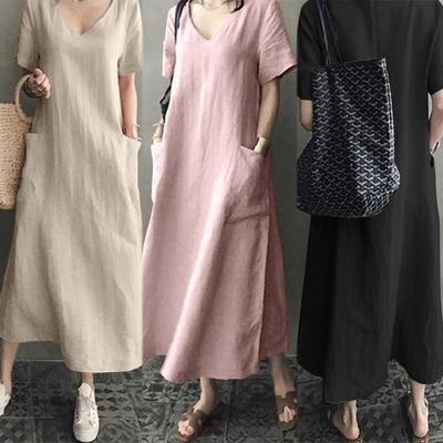 Abito Estivo Artistico Stile Cinese Retrò da Donna con Scollo a V Ampia Ampiezza Lento