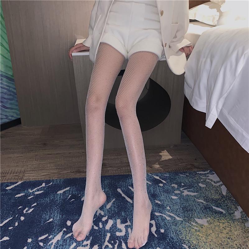 2022 Summer Style Sparkling Diamond Fishnet Leggings and Black Silk Stockings