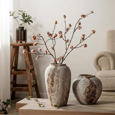 Wabi-Sabi Ceramic Vase: Retro Style Pottery for Living Room or Tea Room Decor