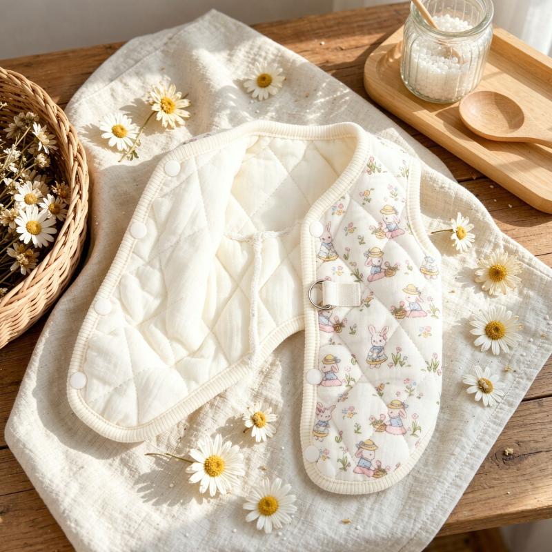 Quilted Cotton Pet Vest with Ruffle Sleeves and Leash D-Rings for Small Dogs and Cats, Autumn Winter Clothing