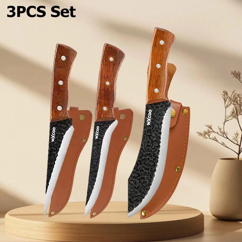 WXCOO Stainless Steel Kitchen Knife Hand Forged Full Tang Rosewood Handle Boning Knife Butcher Knife Meat Cleaver with Sheath