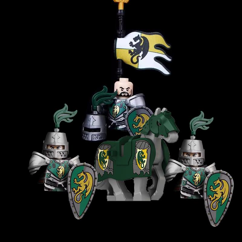 MOC Building Blocks Medieval Character Accessories Warhorses Militiamen Dragons Castles Knights Brick Gifts Toy Helmets Shields